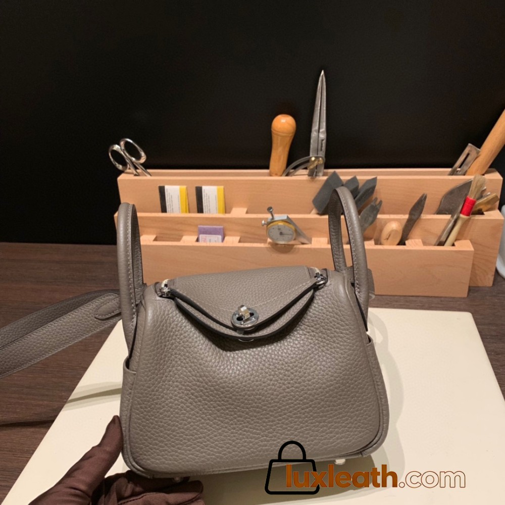 Hermes Mini Lindy Clemence 8F /Etain Silver Hardware 066