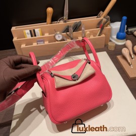 Hermes Mini Lindy Clemence 8W /Rose Azalee Silver Hardware 073