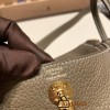 Hermes Mini Lindy Clemence 18/Étoupe Grey Gold Hardware 093