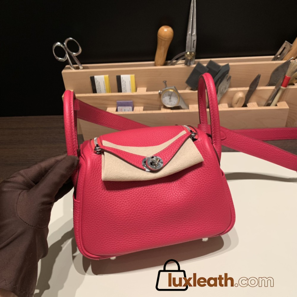 Hermes Mini Lindy Clemence I6 /Rose Extreme Silver Hardware 099