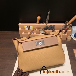 Hermes 29cm kelly 2424 togo & swift 4B/ Biscuit& 3G /Alezan 29cm Silver Hardware Full Handmade