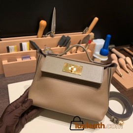 Hermes Mini kelly 2424 21cm D0 /Beige de Weimar& 18 /Étoupe Grey  Gold Hardware  Full Handmade 