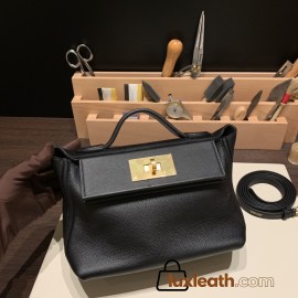 Hermes Mini kelly 2424 89 /Black (Noir)  Gold Hardware 21cm  Full Handmade
