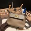 Hermes Mini 21cm kelly 2424 D0 /Beige de Weimar & 18 /Étoupe Grey Gold Hardware 21cm Full Handmade