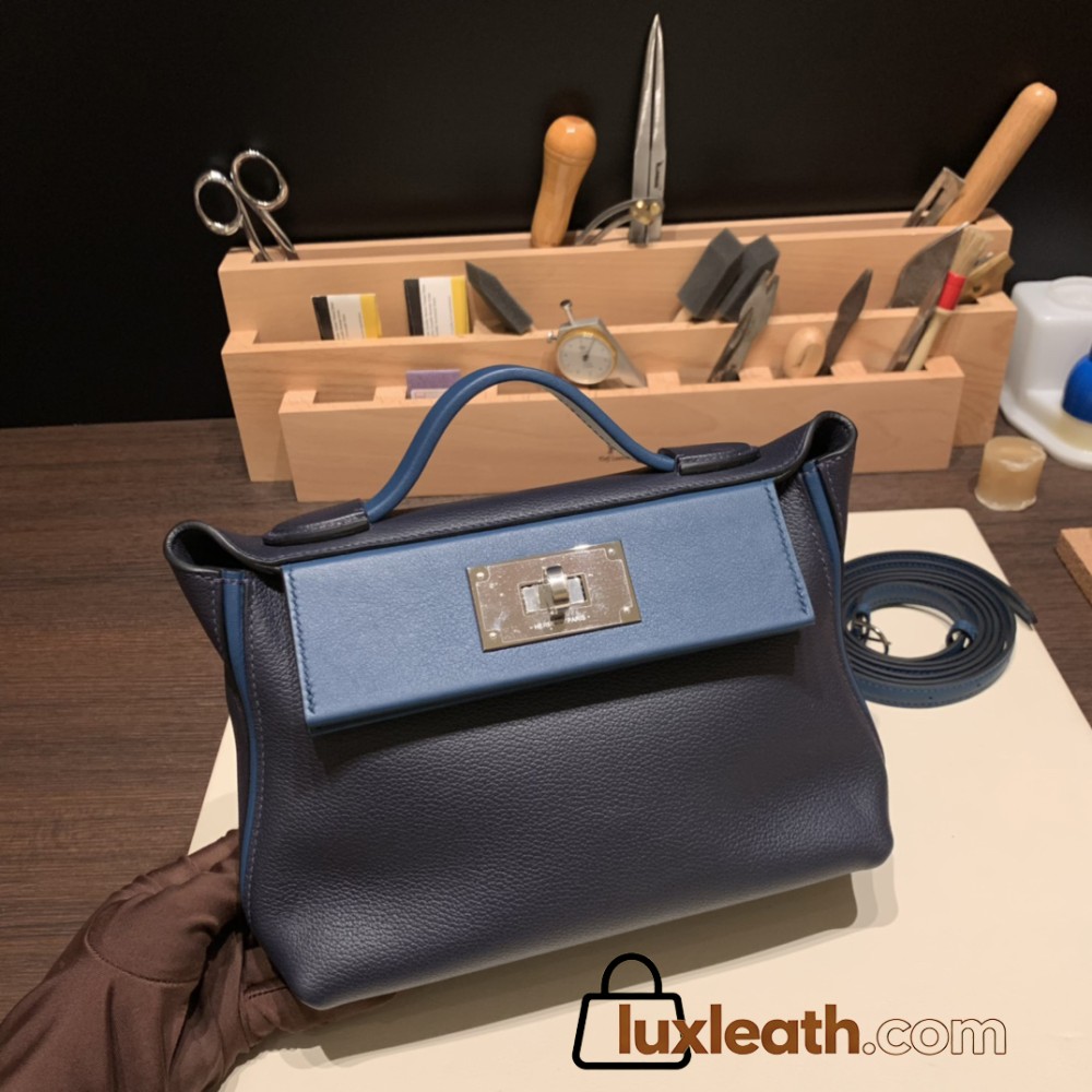 Hermes Mini 21cm kelly 2424 2Z/ Blue nuit & 78 /Blue Marine Silver Hardware Full Handmade