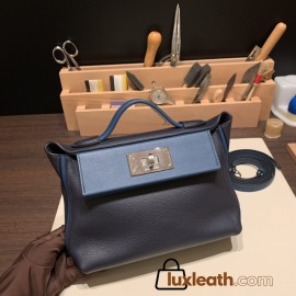 Hermes Mini 21cm kelly 2424 2Z/ Blue nuit & 78 /Blue Marine Silver Hardware Full Handmade