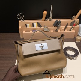 Hermes 21cm Mini kelly 2424 evercolor D0 /Beige de Weimar& 18 /Étoupe Grey Silver Hardware Full Handmade