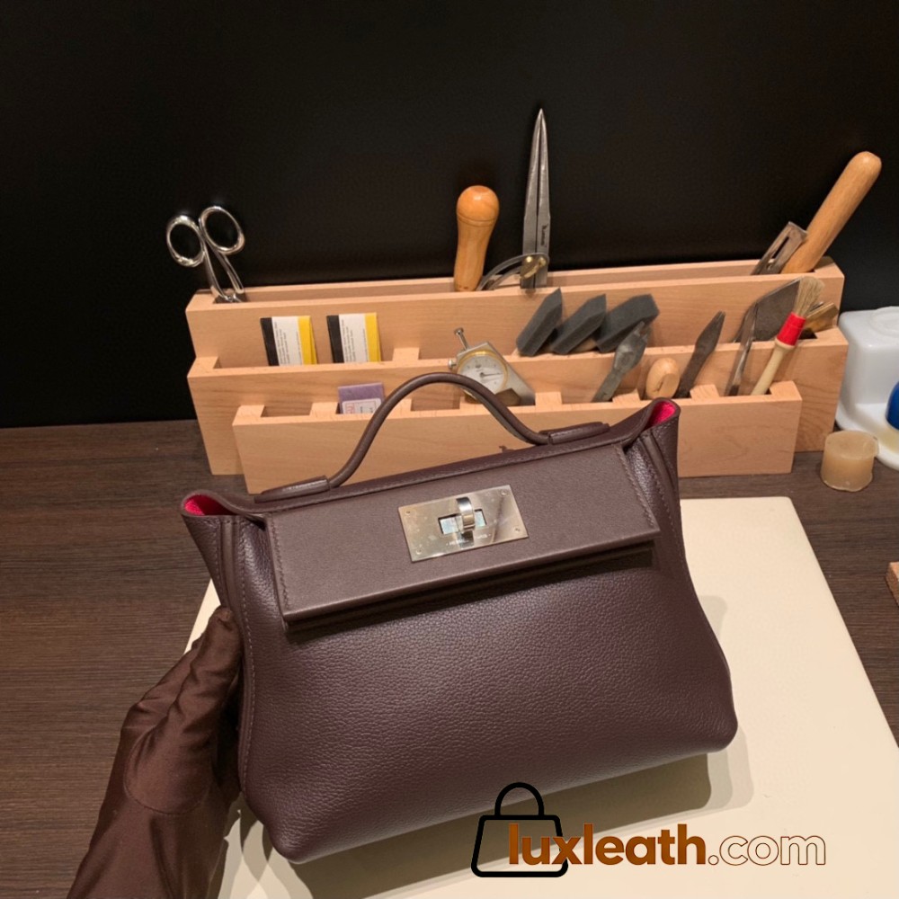 Hermes 21cm Mini kelly 2424 0G /Rouge Sellier& 0D /Rose Mexico Silver Hardware Full Handmade