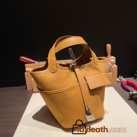 Hermes Picotin  Swift & canvas cargo 18cm 2S /Sesame Silver Hardware