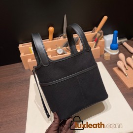 Hermes Picotin  Swift & canvas cargo 18cm Swift 89/Black Silver Hardware