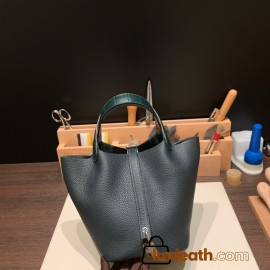 Hermes Picotin cargo  Clemence & Crocodile 18cm 6O /Vert Cypres Silver Hardware