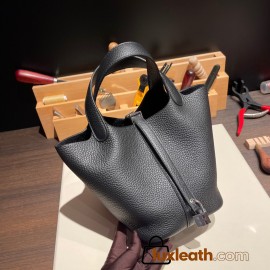 Hermes Picotin cargo Clemence 18cm 89 /Black (Noir) Silver Hardware