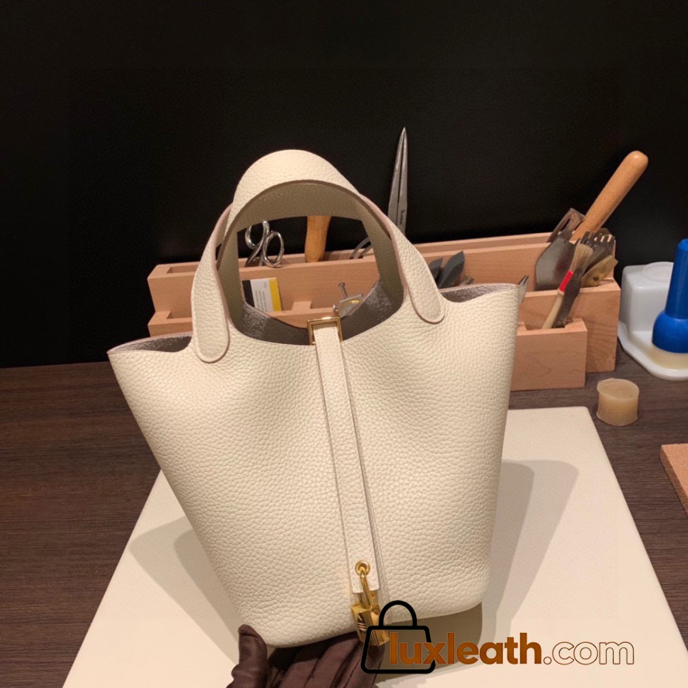 Hermes Picotin cargo Clemence 18cm 10 / Craie Gold Hardware