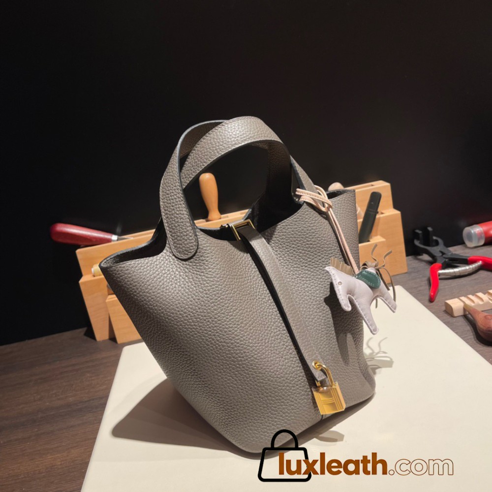 Hermes Picotin cargo Clemence 18cm 8F /Etain Gold Hardware