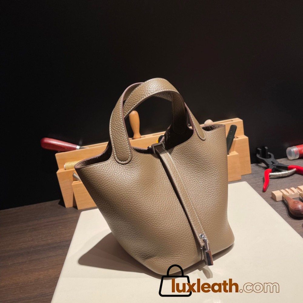 Hermes Picotin Clemence 18cm 8C/ Elephant Grey Silver Hardware