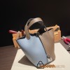 Hermes Picotin Clemence 18cm J7 /Blue Lin& 18/Étoupe Grey Silver Hardware