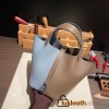 Hermes Picotin Clemence 18cm J7 /Blue Lin& 18/Étoupe Grey Silver Hardware