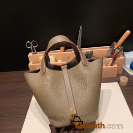Hermes Picotin Clemence 18cm 18 /Étoupe Grey Gold Hardware
