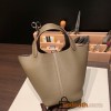Hermes Picotin Clemence 18cm 18 /Étoupe Grey Gold Hardware