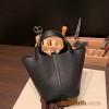 Hermes Picotin Clemence 18cm 89 /Black (Noir) Black Hardware