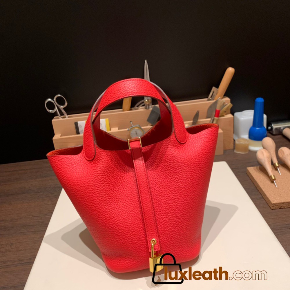 Hermes Picotin Clemence 18cm 0G /Rouge Sellier Gold Hardware