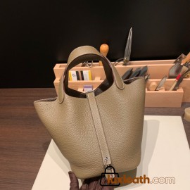 Hermes Picotin Clemence 18cm 18 /Étoupe Grey Gold Hardware