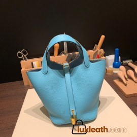 Hermes Picotin Clemence 18cm P3 /Blue du Nord Gold Hardware