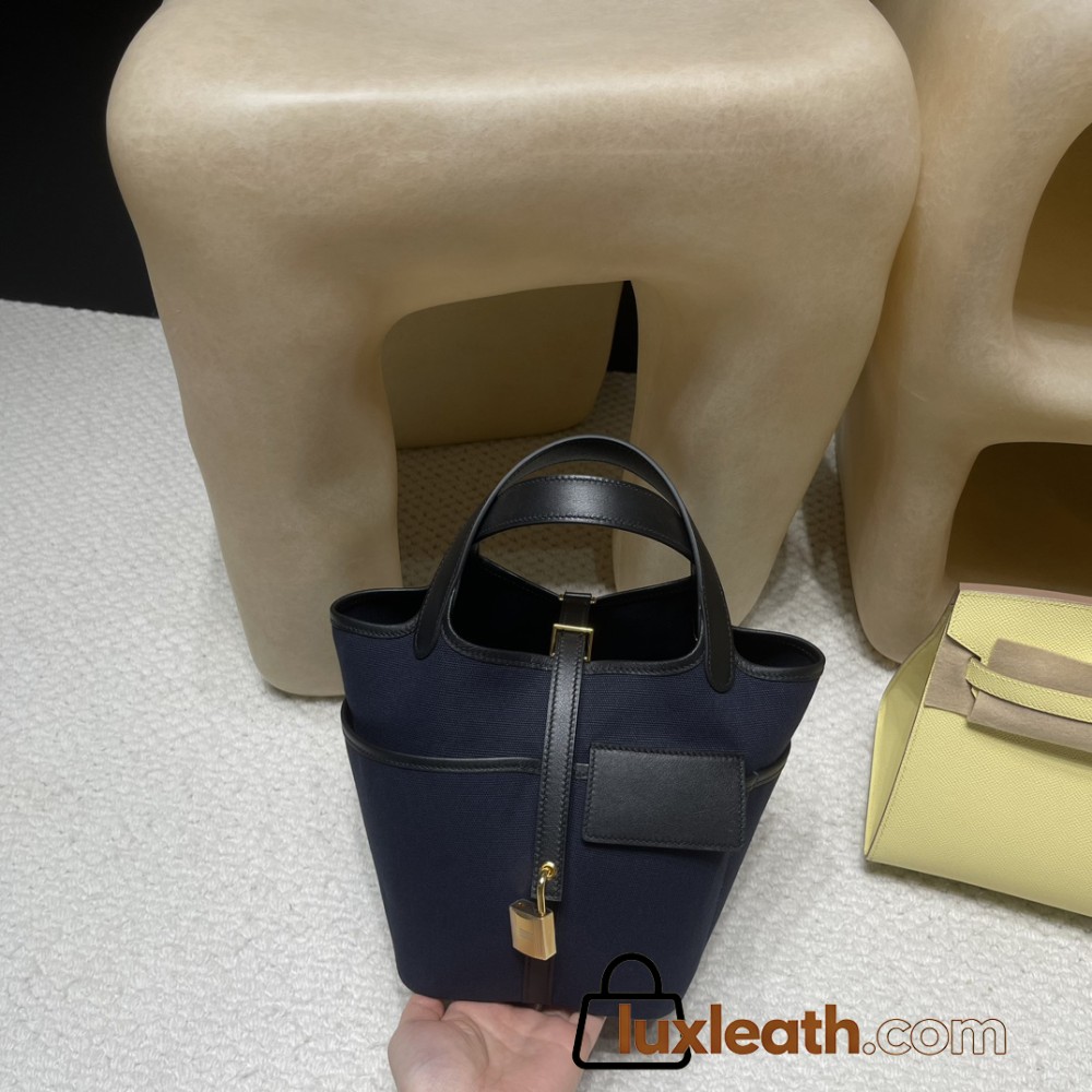 Picotin Lock 18/PM Cargo Picotin Black Twill Ash 78/Blue Marine Gold Hardware Fully Hand-Stitched