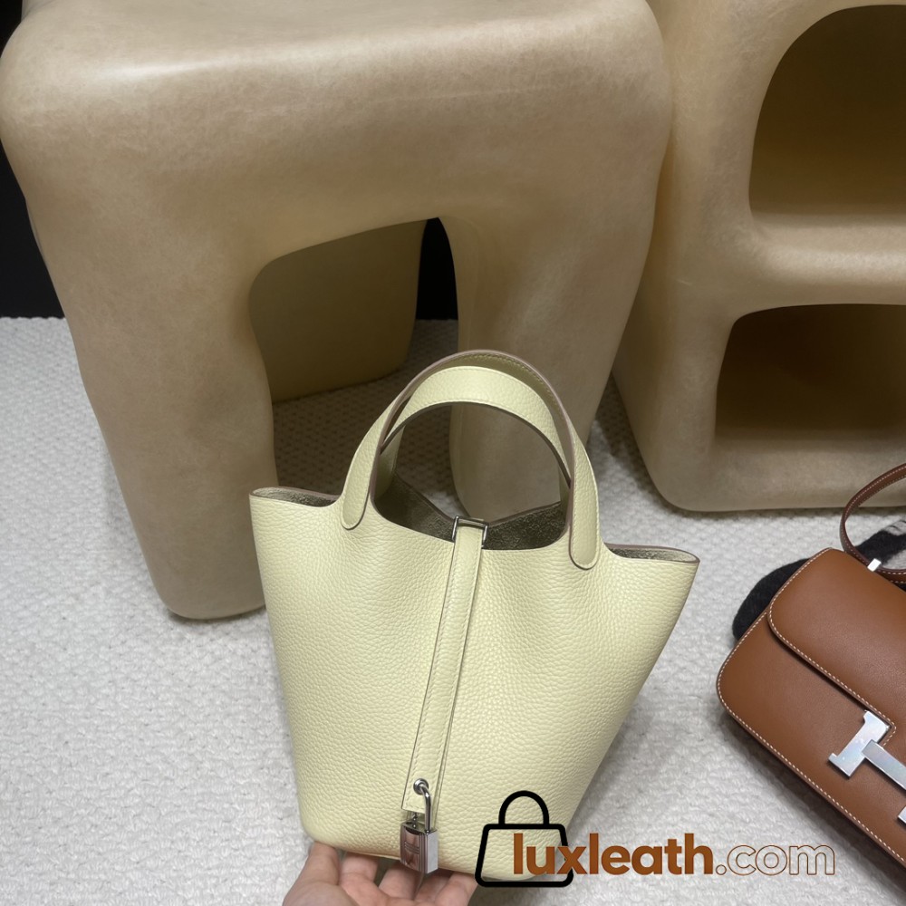 Picotin Lock 18/PM New Stock Picotin I8 Jaune Milton [2024 SS New Color] Silver Hardware Fully Hand-Stitched