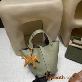 Picotin Lock 18/PM Taurillon Clemence (TC) Q1/Sauge Silver Hardware Fully Hand-Stitched