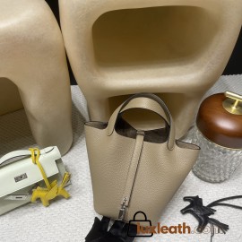 8Q Beige Marfa (Latest Color of 2023 AW Collection!) Picotin Lock 18/PM Taurillon Clemence (TC) Silver Hardware Fully Hand-Stitched