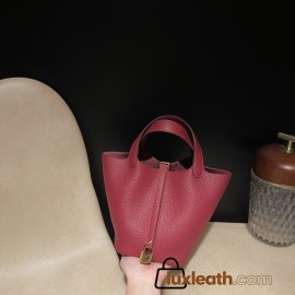 Picotin Lock 18/PM Taurillon Clemence (TC) K1/Rouge Grenat Gold Hardware Fully Hand-Stitched