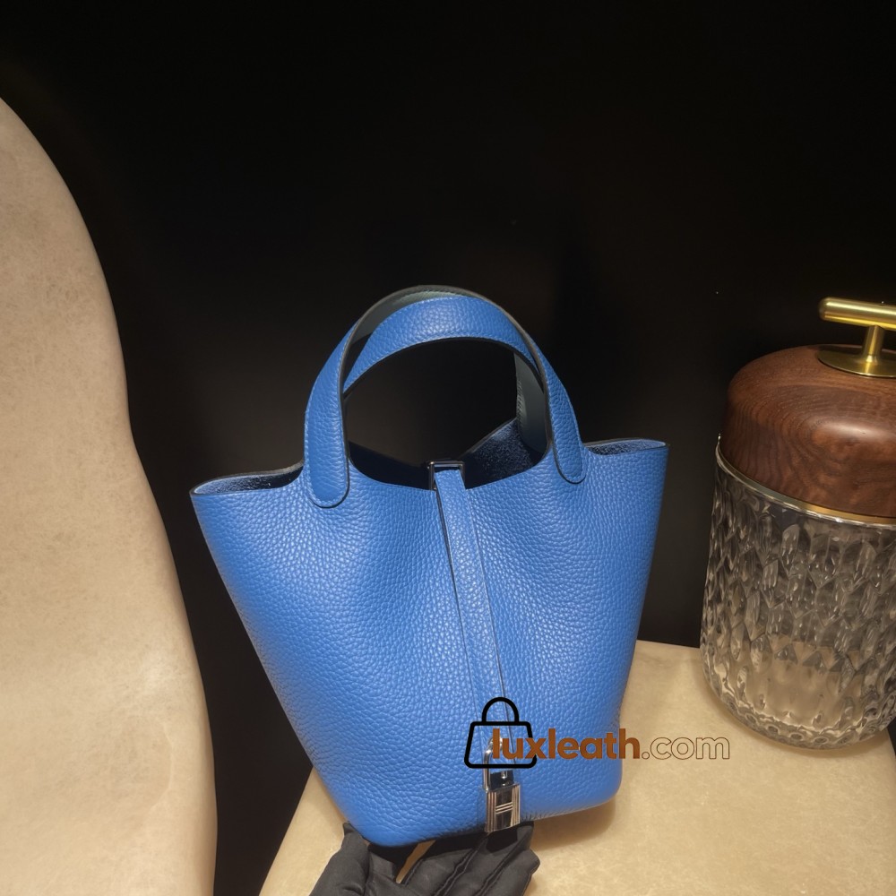 T7/Blue Hydra & U2/Blue Zephyr Silver Hardware Picotin Lock 18/PM Taurillon Clemence (TC)