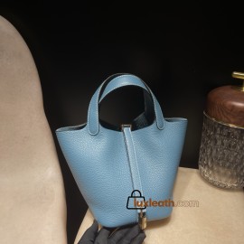 75/Blue Jean Gold Hardware Picotin Lock 18/PM Taurillon Clemence (TC)