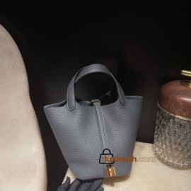 85/Ardoise & 89/Black (Noir) Gold Hardware Picotin Lock 18/PM Taurillon Clemence (TC)