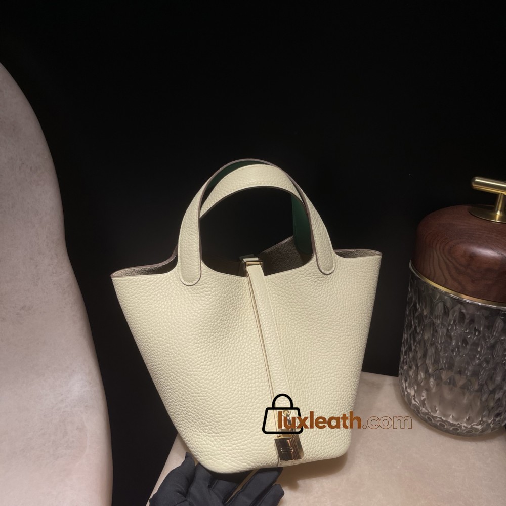 I8 Jaune Milton & U4/Vert Vertigo Gold Hardware Picotin Lock 18/PM Taurillon Clemence (TC)