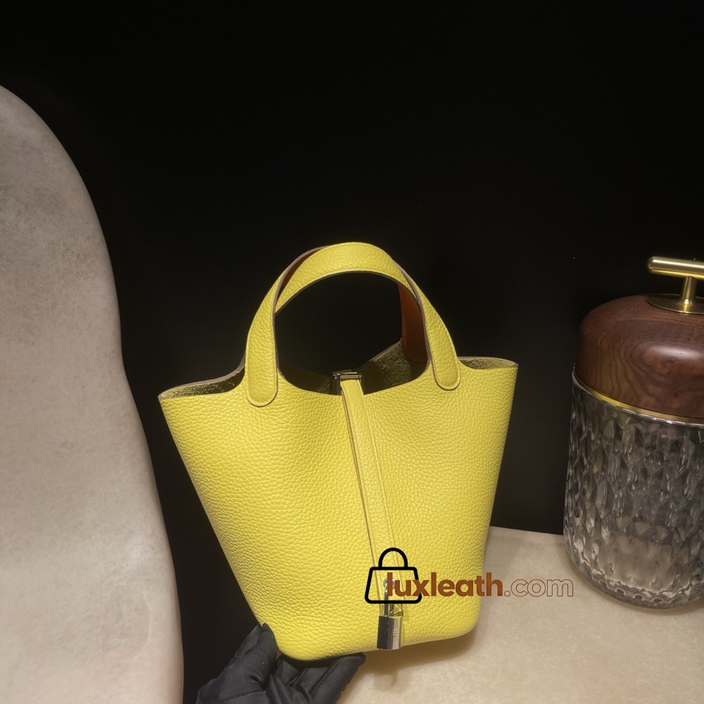 0Y Limoncello & 93/Orange Silver Hardware Picotin Lock 18/PM Taurillon Clemence (TC)