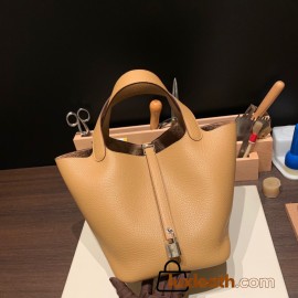 HERMES Picotin Lock 22/MM CLEMENCE 4B /Biscuit Silver Hardware