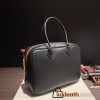 Hermès Plume 32 Swift 89/Black (Noir) X 93/Orange Silver Hardware Plume-001 Fully Hand-Stitched