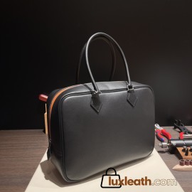 Hermès Plume 32 Swift 89/Black (Noir) X 93/Orange Silver Hardware Plume-001 Fully Hand-Stitched