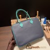 Hermès Plume 32 Evercolor 73/Blue Saphir X Vert Verone Silver Hardware Plume-002 Fully Hand-Stitched