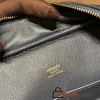 Hermès Plume 32 Evercolor 73/Blue Saphir X Vert Verone Silver Hardware Plume-002 Fully Hand-Stitched