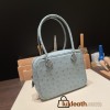 Hermès Plume 21 Ostrich 8U/Blue Glacier Silver Hardware Plume-005 Fully Hand-Stitched