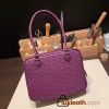 Hermès Plume 21 Ostrich P9/Anemone Silver Hardware Plume-008 Fully Hand-Stitched