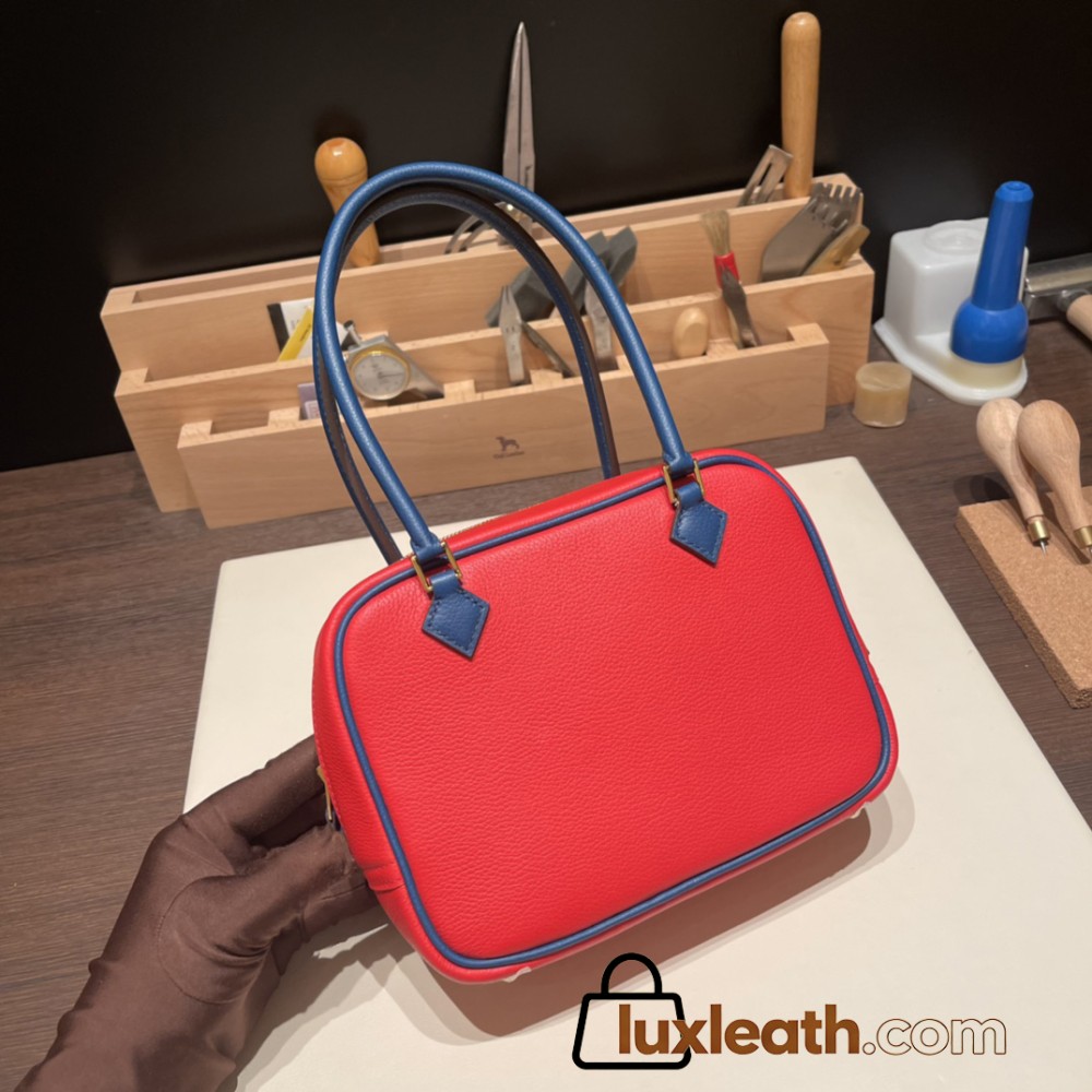 Hermès Plume 21 Evercolor S3/Rouge Cœur X Deep Blue Silver Hardware Plume-012 Fully Hand-Stitched