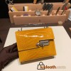 Hermès Plume 21 Crocodile 9D/Jaune Ambre Silver Hardware Verrou-015 Fully Hand-Stitched