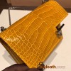 Hermès Plume 21 Crocodile 9D/Jaune Ambre Silver Hardware Verrou-015 Fully Hand-Stitched