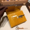 Hermès Plume 21 Crocodile 9D/Jaune Ambre Silver Hardware Verrou-015 Fully Hand-Stitched