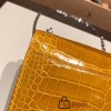 Hermès Plume 21 Crocodile 9D/Jaune Ambre Silver Hardware Verrou-015 Fully Hand-Stitched