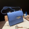 Hermès Verrou Mini 17cm Ostrich T7/Blue Hydra Silver Hardware Verrou-017 Fully Hand-Stitched